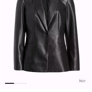 NWT Elie Tahari ladies black perforated leather look lined blazer / jacket